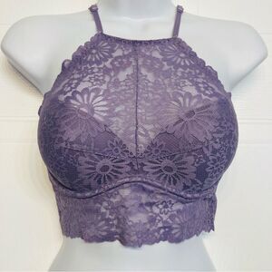 Victoria's Secret Pink High Neck Padded Lace Bralette Bra‎ Size XS Purple NEW
